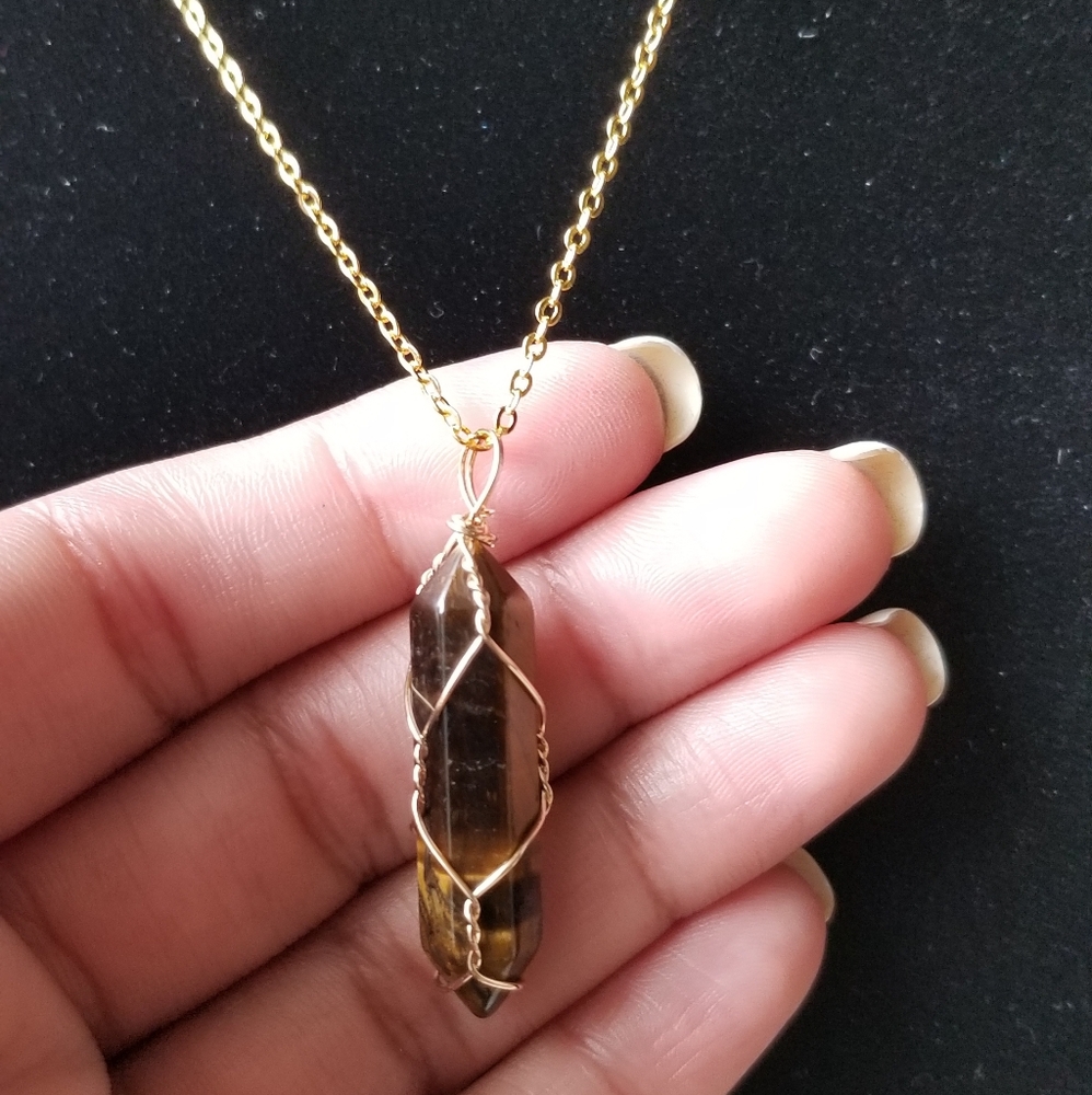 Tiger eye gold plated necklace